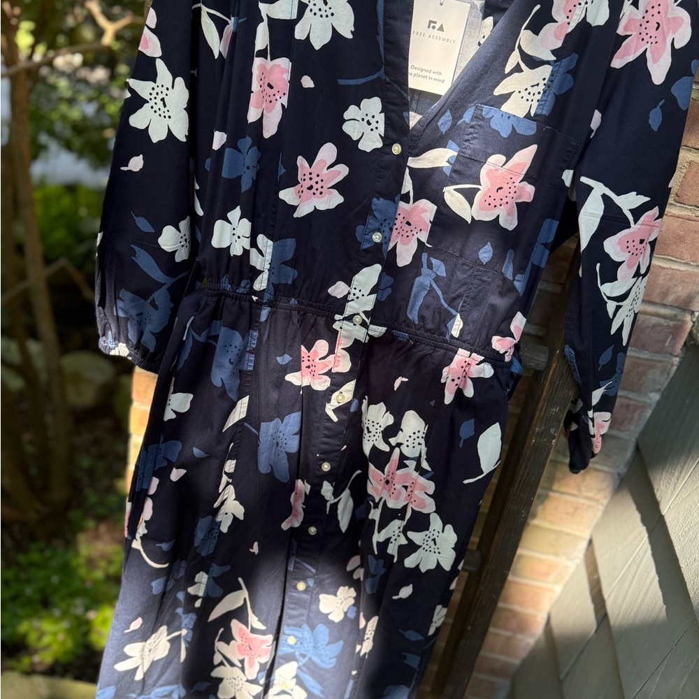 Free Assembly Women's Belted Midi Dress, Floral Long Sleeve Size XL - Picture 16 of 16
